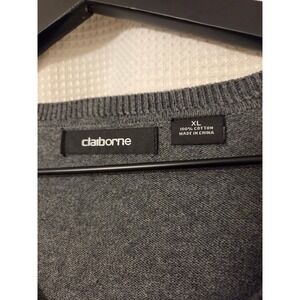 Claiborne Men's XL Gray & Purple Argyle‎ V-Neck Sweater Cotton Long Sleeve